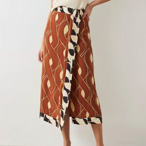 MANGO Abstract Print Midi Skirt • S • Brown Cream • European Style